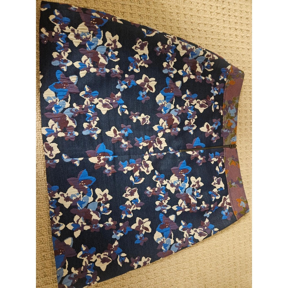 Maeve Skirt Women 4 Navy Blue Excellent Floral Tapestry Mini A-Line Anthro